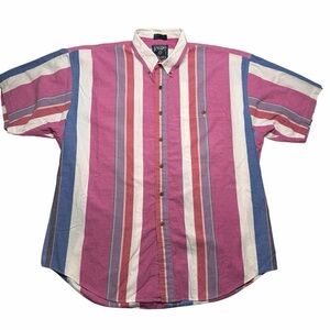 Chaps Ralph Lauren Short Sleeve Button Down Shirt Men XL Striped Pastel Retro